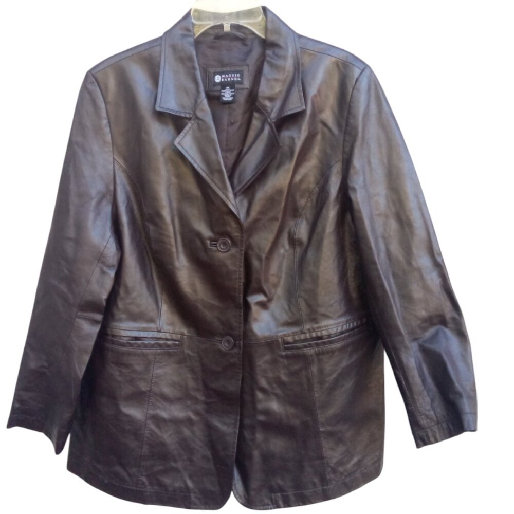 Maggie Barnes brown leather jacket sz 0X